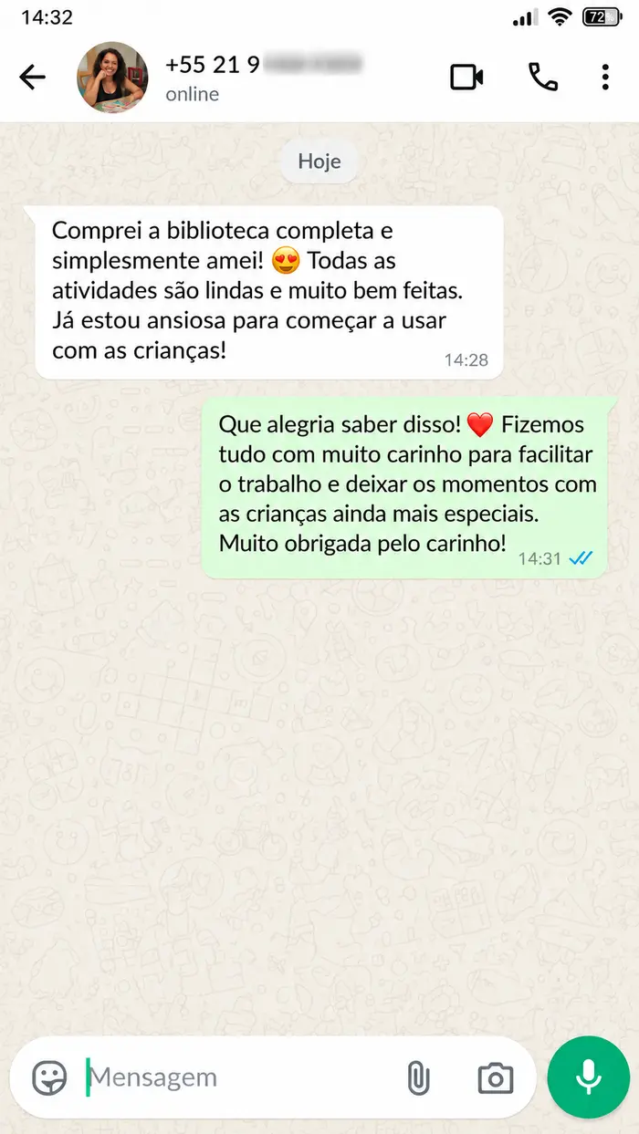 Comentário de cliente satisfeita com a Biblioteca EducaKids