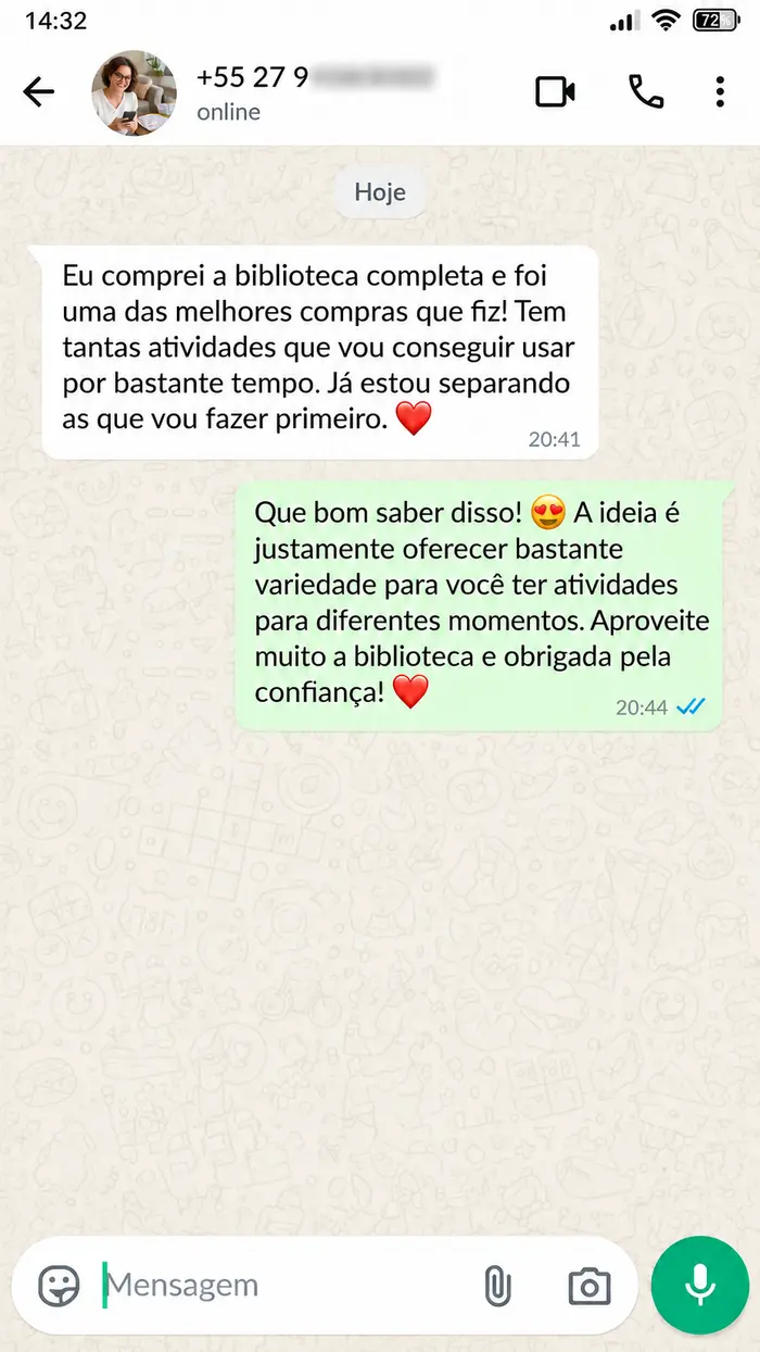 Comentário de cliente sobre a variedade de atividades