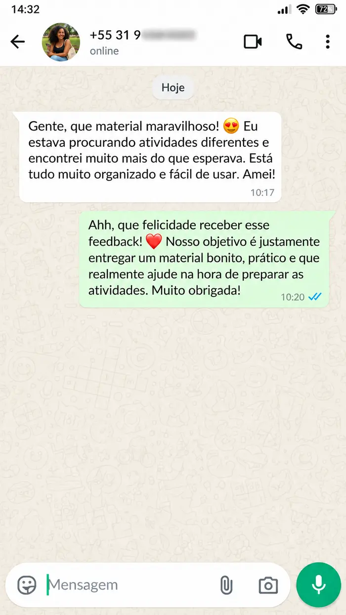 Comentário de cliente sobre a organização dos materiais